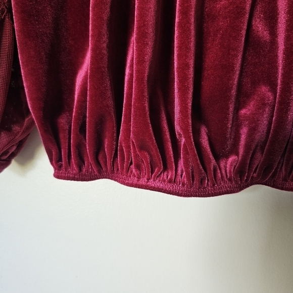 Free People Dream Team respberry color lace sleeves velvet blouse Size XS - Picture 8 of 12